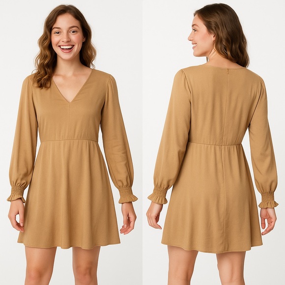 Express Dress with lovely full sleeves w/elastic cuffs and V neck. Size L A 7 - Picture 1 of 4